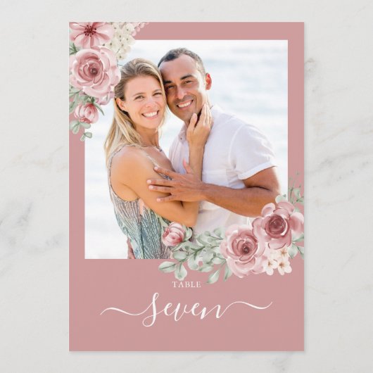 Stoffige Roze Bloemrozen Foto Tafelnummer (Achterkant)