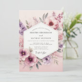 Stoffige Roze Bloemstuk Bruiloft Kaart (Staand voorkant)