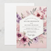 Stoffige Roze Bloemstuk Bruiloft Kaart (Voorkant / Achterkant)