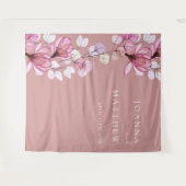 Stoffige Roze Bloemstuk Bruiloftsfotocabine Achter Wandkleed (Voorkant (horizontaal))