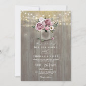 Stoffige Roze Bloemstuk Mason Jar Rustieke QR Code Kaart (Voorkant)