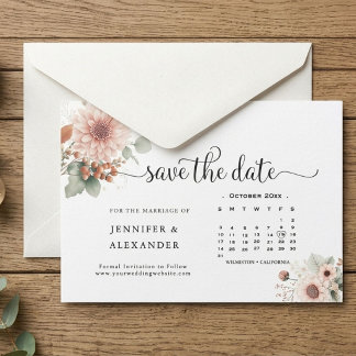 Stoffige roze blos bloemenkalender witte bruiloft save the date