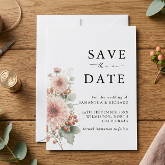 Stoffige roze blos bloemige trouwdag save the date
