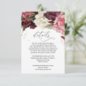 Stoffige roze blos bordeaux maroon pioenen bloemen informatiekaartje (Staand voorkant)