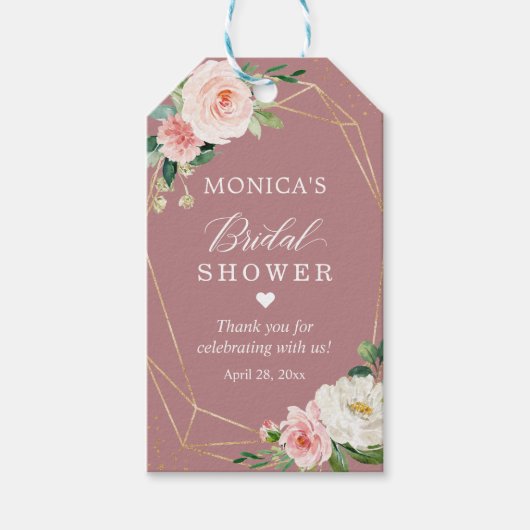 Stoffige Roze Blush Bloem Bruiloft Borrel Dank Je Cadeaulabel (Voorkant)