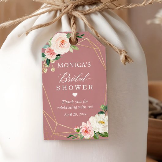 Stoffige Roze Blush Bloemachtige Bruiloftsdankjewe Cadeaulabel