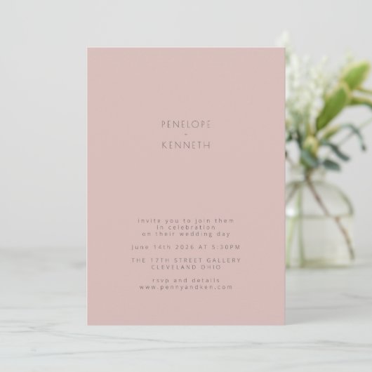 Stoffige Roze Blush Bruiloft Modern Minimalistisch Kaart (Staand voorkant)