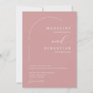 Stoffige Roze Blush Roos Moderne Boog Foto Bruilof Kaart