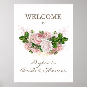 Stoffige Roze Blush Roze Witte Vintage Bruiloft Fe Poster