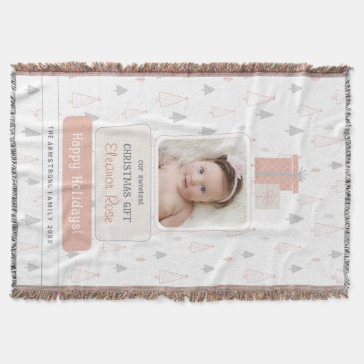Stoffige Roze Boho Baby's 1e Foto Kerstmis Deken (Voorkant)