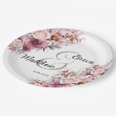 Stoffige Roze Boho Bloem Moderne Script Bruiloft Papieren Bordje (Gekanteld)