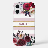 Stoffige Roze Boho Bloem Streep Monogram Case-Mate iPhone Case (Achterkant)