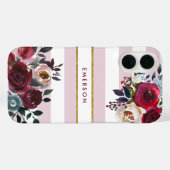 Stoffige Roze Boho Bloem Streep Monogram Case-Mate iPhone Case (Achterkant (horizontaal))