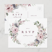 Stoffige roze boho bloemen rustieke bruiloft RSVP Uitnodiging Briefkaart (Voorkant / Achterkant)