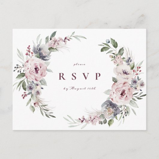 Stoffige roze boho bloemen rustieke bruiloft RSVP Uitnodiging Briefkaart (Voorkant)