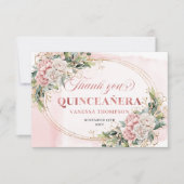 Stoffige Roze Boho Eucalyptus Bloemstuk 15e Verjaa Bedankkaart (Voorkant)
