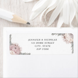 Stoffige Roze Boho Gedroogde Bloemen Trouwadres Etiket