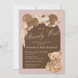 Stoffige Roze Boho Teddydbeer Baby Shower Kaart