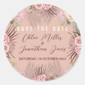 Stoffige Roze Boho Tropisch Ronde Sticker (Voorkant)
