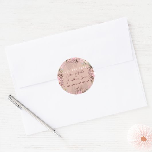 Stoffige Roze Boho Tropisch Ronde Sticker (Envelop)