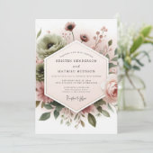 Stoffige Roze Botanische Droom Bruiloft Kaart (Staand voorkant)