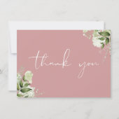 Stoffige Roze Botanische Groene Elegante Schrift Bedankkaart (Voorkant)