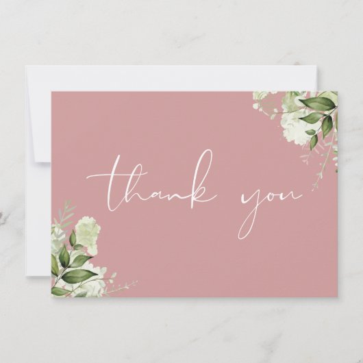 Stoffige Roze Botanische Groene Elegante Schrift Bedankkaart (Voorkant)