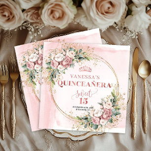Stoffige Roze Botanische Servetten Styled Quinceañ
