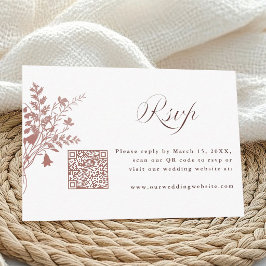 Stoffige Roze Botanische Trouw QR Code RSVP Informatiekaartje