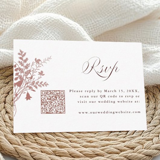 Stoffige Roze Botanische Trouw QR Code RSVP Informatiekaartje