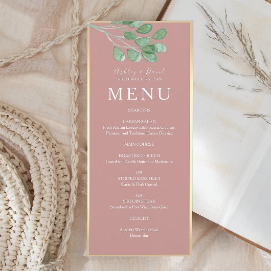 Stoffige Roze Botanische Trouwdiner Menu
