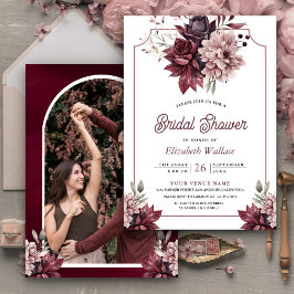 Stoffige Roze Bourgondië Bloem Foto Bruidsdouche Kaart