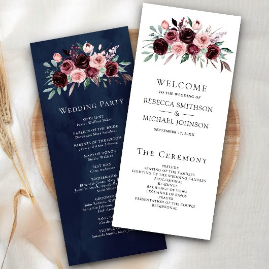 Stoffige Roze Bourgondië Bloemen Navy Huwelijkspro