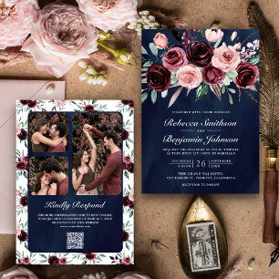 Stoffige Roze Bourgondië Bloemen QR Code Marine Hu Kaart