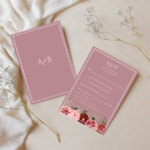 Stoffige Roze Bourgondië Bloemige Trouw RSVP Kaart