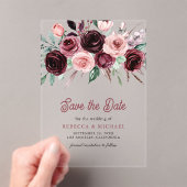 Stoffige Roze Bourgondische Floral Wedding Save th Acryl Uitnodigingen (Insitu (Draagbaar))
