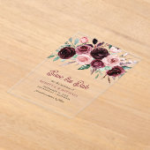 Stoffige Roze Bourgondische Floral Wedding Save th Acryl Uitnodigingen (Laagn)