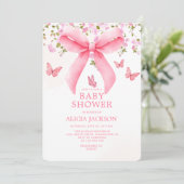 Stoffige Roze Bow Bloemen Coquette Vlinders Baby Kaart (Staand voorkant)