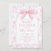 Stoffige Roze Bow Bloemen Toile Baby shower Uitnod Kaart (Voorkant)