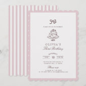 Stoffige Roze Bow, Gestreept Roze | bruine verjaar Kaart (Voorkant / Achterkant)