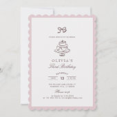 Stoffige Roze Bow, Gestreept Roze | bruine verjaar Kaart (Voorkant)