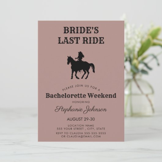 Stoffige Roze Bruid's Laatste Rit Bachelorette Wee Kaart (Staand voorkant)