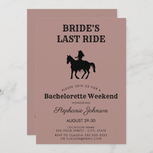 Stoffige Roze Bruid's Laatste Rit Bachelorette Wee Kaart (Voorkant / Achterkant)