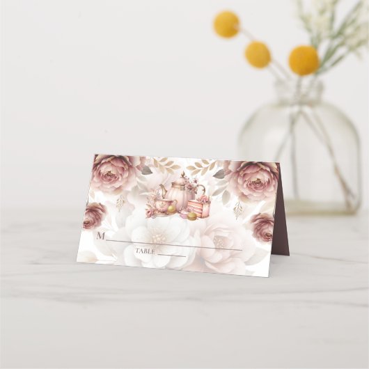 Stoffige roze bruids thee plaatskaartje (Voorkant)