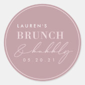 Stoffige Roze Bruiloft Borrel Brunch en Mousserend Ronde Sticker (Voorkant)