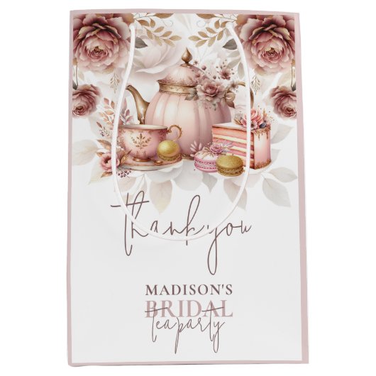 Stoffige Roze Bruiloft Hoge Thee Party Aangepast Medium Cadeauzakje (Voorkant)