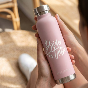 Stoffige Roze Calligrafie Bruid Stam Meisje-Vriend Waterfles