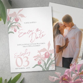 Stoffige roze cattleya orchidee bloemige aangepast save the date
