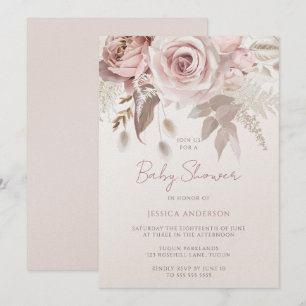 Stoffige Roze Champagne Glans Blush Baby Shower Kaart