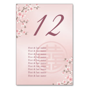 Stoffige Roze Chinese Bruiloft Gast Namen Kaart